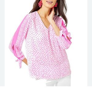 Lilly Pulitzer Pamala Top XS Pink Polka Dot V-Neck Blouse